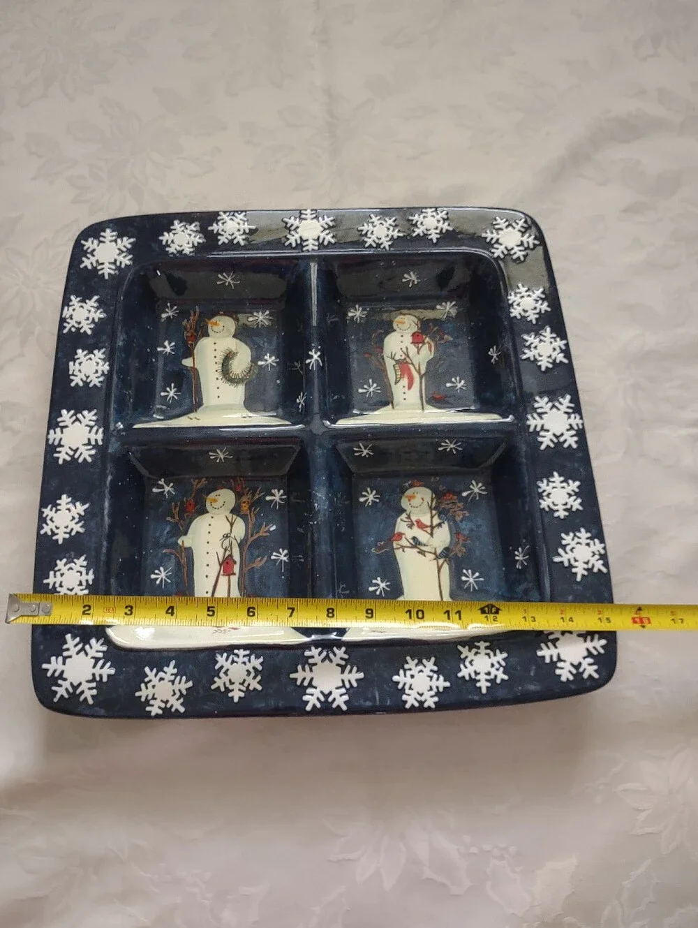 Platter Divided 4 part Square Ceramic Twilight Folk Art Mary Beth Baxter